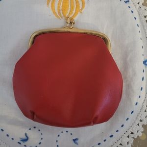 Vintage clasp red leather change purse